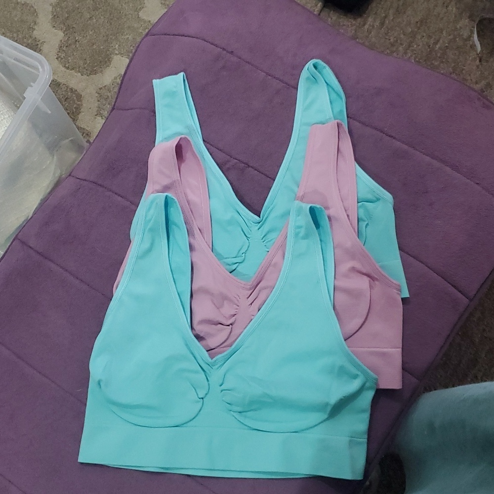 Ahh Bra Elegant Seamless Bralette Size Large (Package Of 3) 2 Blue 1 Pink